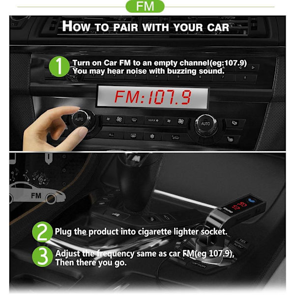 Bluetooth Bil FM-sender Modulator MP3 USB Sort
