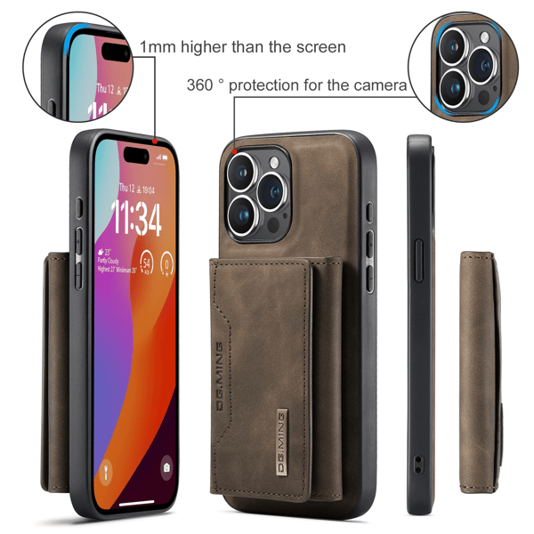 For iPhone16 15 Plus Pro Max Avtakbart Kort Pakke Telefonveske Magnetisk Holder Flip Lær Bakdeksel iPhone16Plus