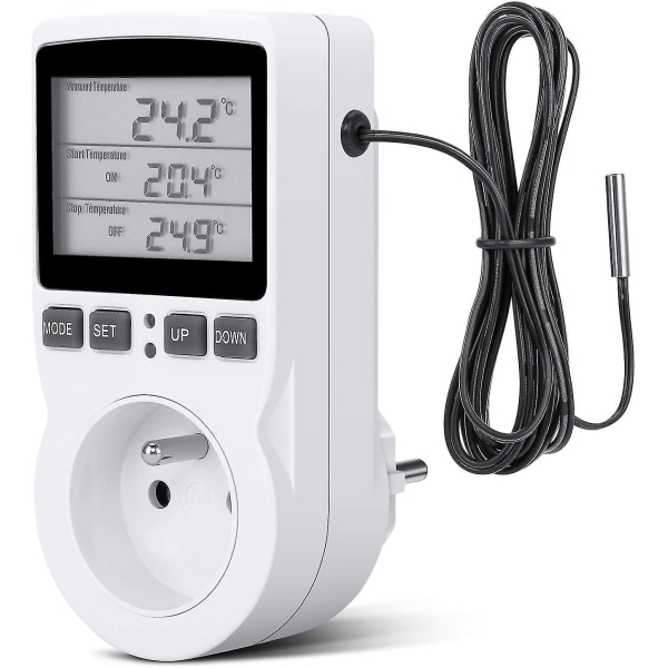 Digitaalinen/lämpö-kylmä termostaattipistorasia LCD-termostaatti, 230 V kasvihuoneiden/lasipurkkien termostaatteihin (pistorasia)