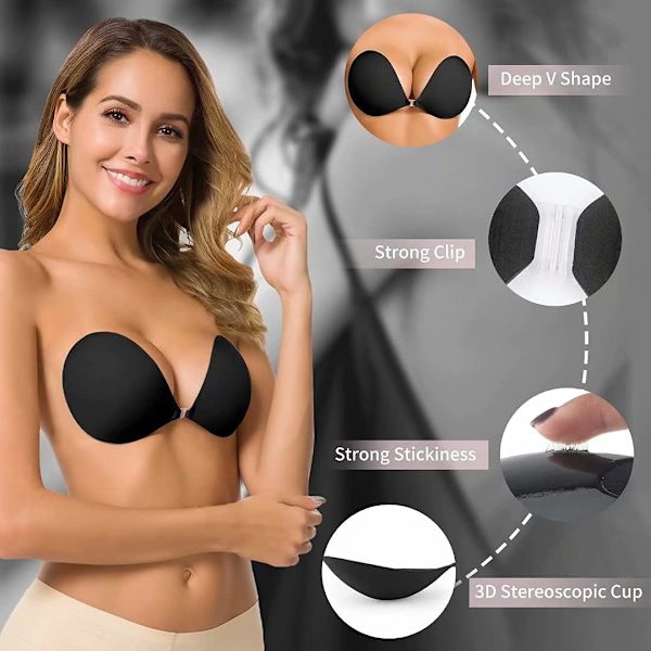 Itseliimautuva H Olkaimeton Tahmea Näkymätön Push-up Uudelleenkäytettävä B Black