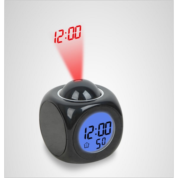 Väckarklocka Multifunktionell Digital LCD Rösttalande LED-projektor