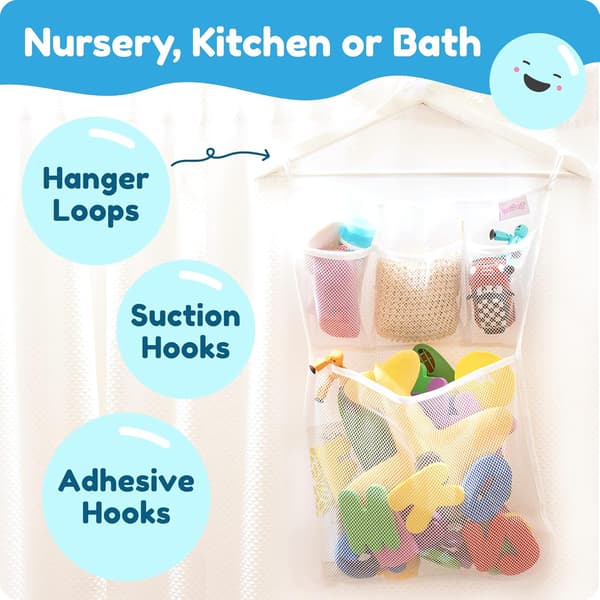 Oppbevaring av badeleker for babybadeleker, Hengende badelekeholder med