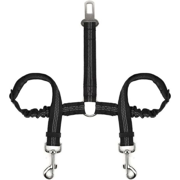 Dubbelt säkerhetsbälte för hund, justerbart dubbelt säkerhetsbälte för husdjur med elastisk bungee och reflekterande tejp No Ta