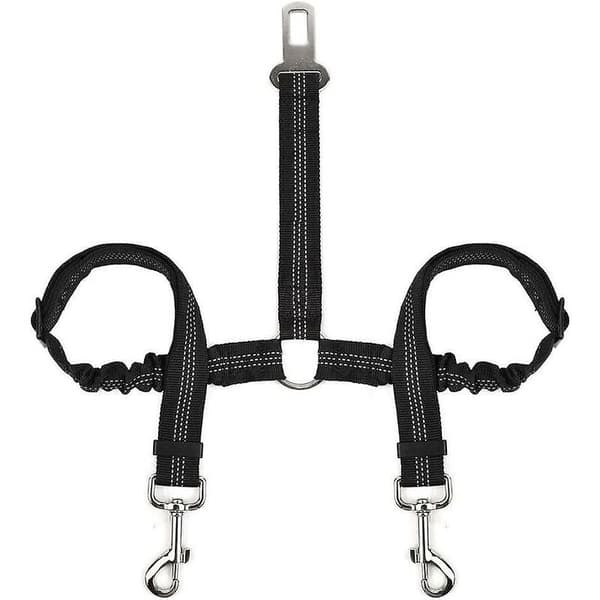 Dubbelt säkerhetsbälte för hund, justerbart dubbelt säkerhetsbälte för husdjur med elastisk bungee och reflekterande tejp No Ta