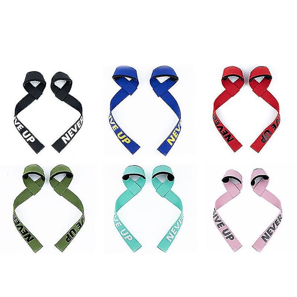 Tyngdlyftningsremmar Dämpade handledsremmar Styrketräningsstöd Marklyftsband för män NEVER GIVE UP 2pcs Black