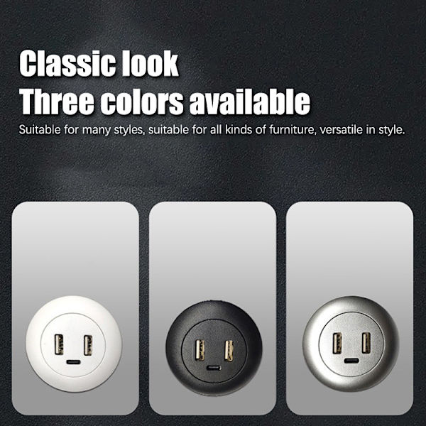 Sisäänrakennettu Desktop USB TYPE-C Laturi Huonekalupistorasia Lataus White
