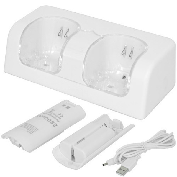 Dobbelt Ladestation 2*2800mAh Genopladeligt Batteri til Wii Controller