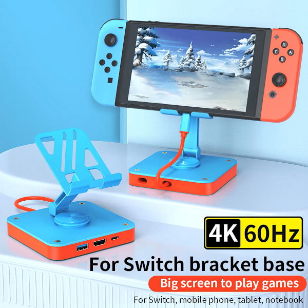 Säädettävä Switch-puhelinpidike ja USB-C-keskitin HDMI2.0:lla (4K@60 Hz), USB2.0:lla, PD 100W latausporteilla