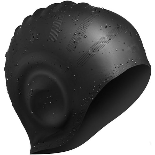 Badehette (svart), silikon unisex badehette, langt hår