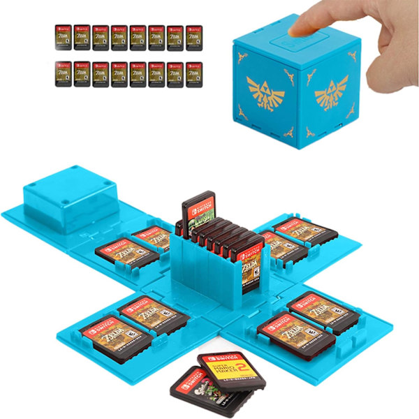 Nintendo Switch-fodral, förvaringsbox för spelkort, spelkorthållare för Nintendo Switch-spel med 16 platser (Zelda Blå)