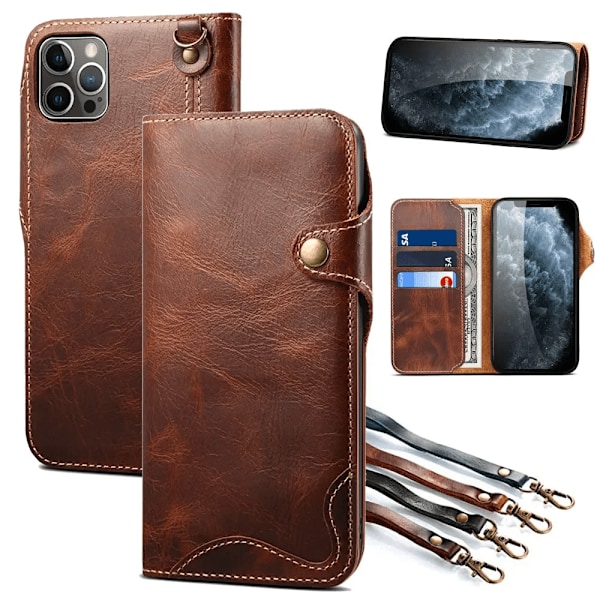 Ægte Læder Flip Cover til iPhone 16 15 Pro Max Plus Retro Wallet Book Shell iPhone15Plus