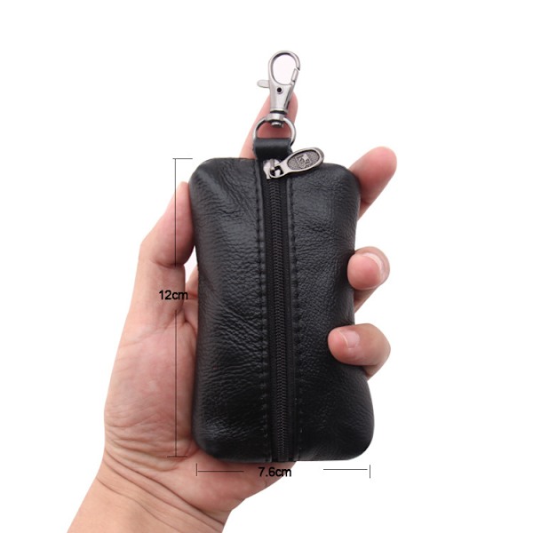 Unisex Nyckelringshållare i äkta läder med nyckelring & dragkedja Smal