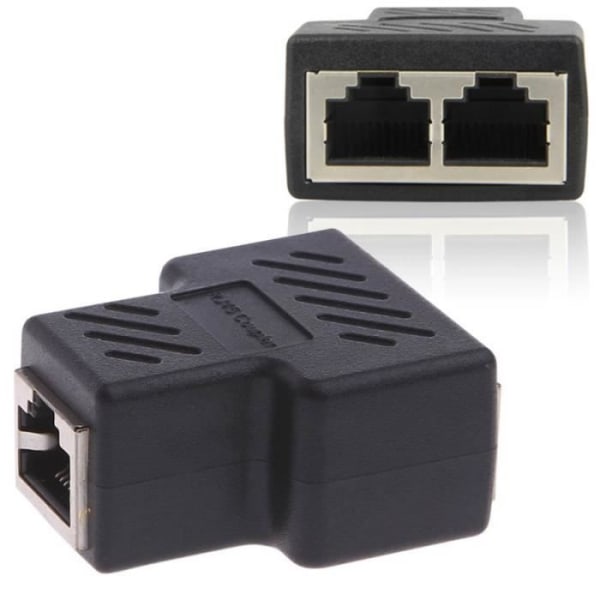 1 till 2-vägs LAN-nätverkskabel Ethernet-hona splitteradapterkontakt Svart