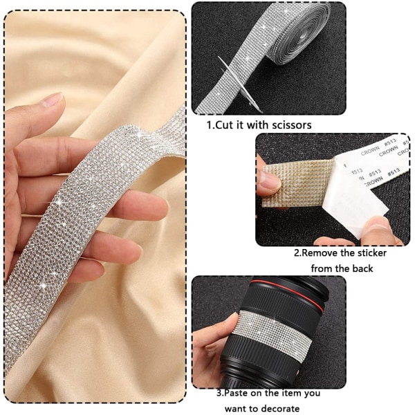 Itseliimautuva kristalli strassi timanttinauha DIY-koristelu Silver
