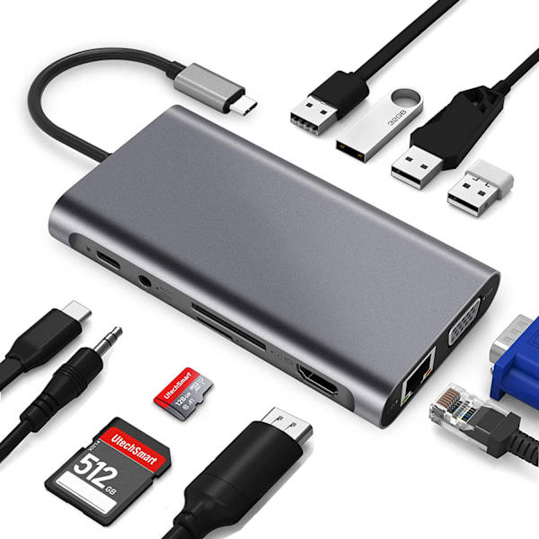 Type-C dockingstation 11-i-1 multi-i-én USB-hub