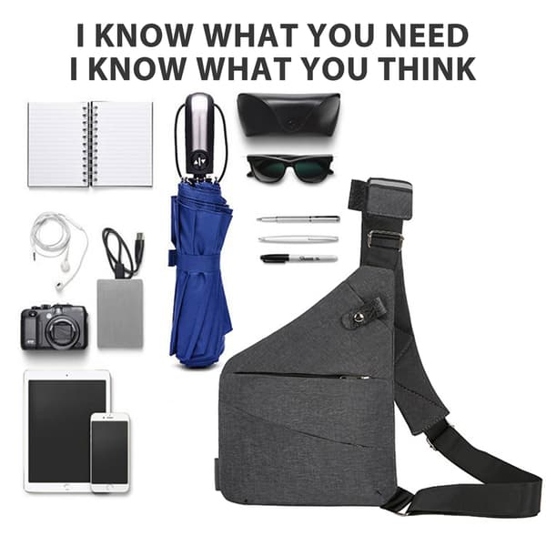 Liten Slingsväska Plånbok Antistöld Axelväska Herr Dam Crossbody Bag grå gray Left Side