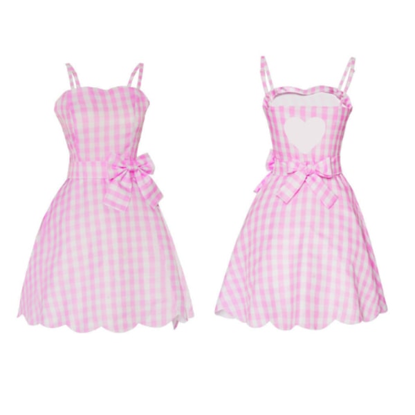 Zara Barbie Klänning Axelbandslös Gingham Rutig Rosa Midi Klänning L heart-shaped