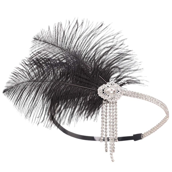 Huvudband för kvinnor från 1920-talet Stor Gatsby-inspirerad fjäder Black