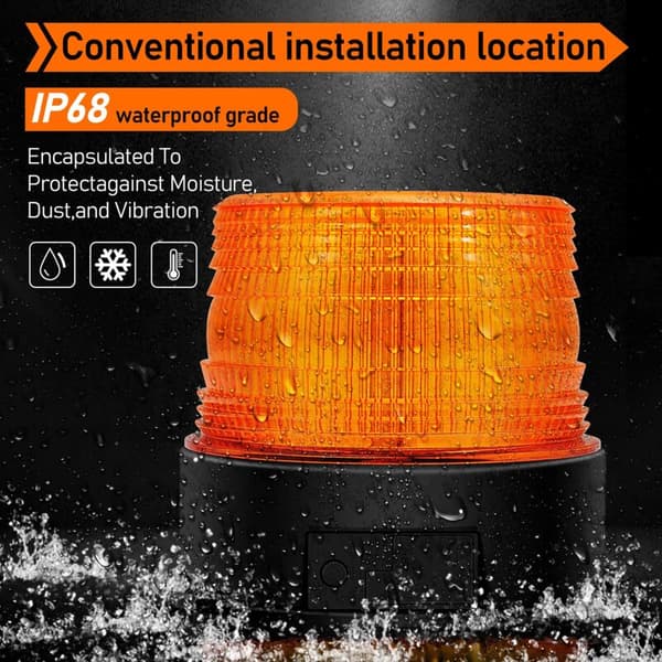 Oppladbart trådløst LED-blinklys 12V-24V – Oransje strobelys – Magnetisk base – Opptil 8 timers batterilevetid