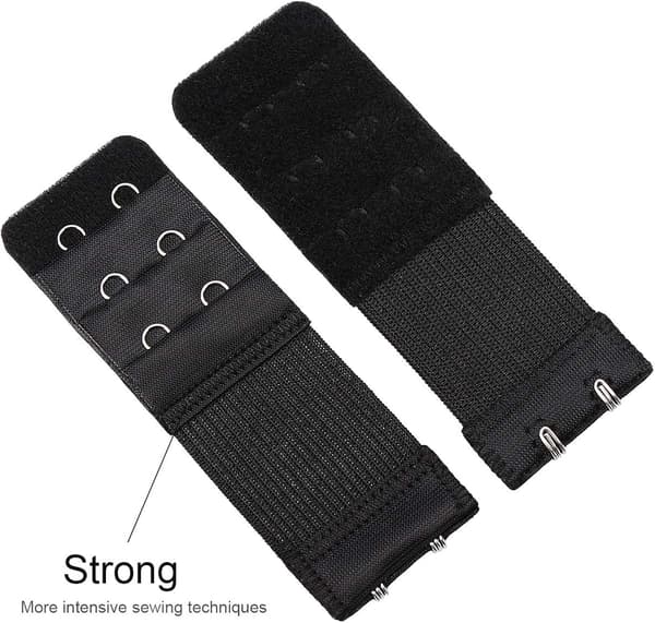 BH-förlängare i 6 delar - Elastisk förlängare - 2 krokar 3 rader Svart