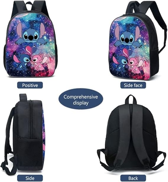Stitch Ryggsäck - Set med 3 barnväskor med lunch och case för skolan, utomhus, resor, camping