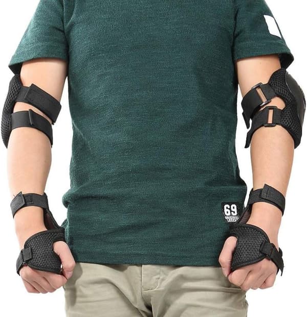 Set för barn, 6 st Handledsskydd Knäarmbågsskydd för barn Skydd Skateboard Skating - Svart