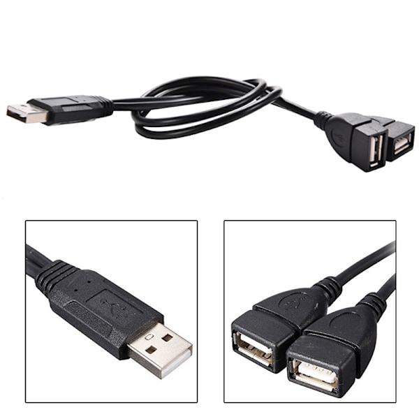 1* USB 2.0 A hane till 2 dubbla hona Jack Y Splitter Hub Power