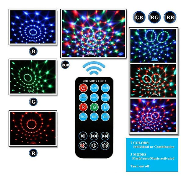 Discokugle Partylys Storbe Light Fjernbetjening Belysning