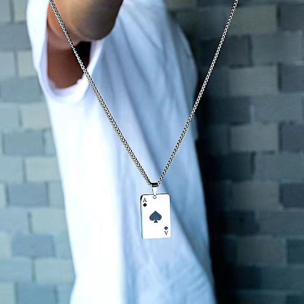 Lycka till Spader Ess Hänge Ess Poker Kort Smycken Rostfritt Stål Cool Punk Ace of Hearts Charm Halsband