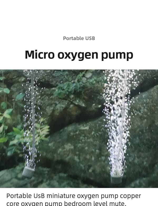 Mini USB-laddningsbar syrepump för fiskar, akvarietillbehör