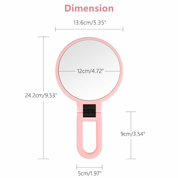 Fällbar resehandspegel med fällbart handtag Rosa