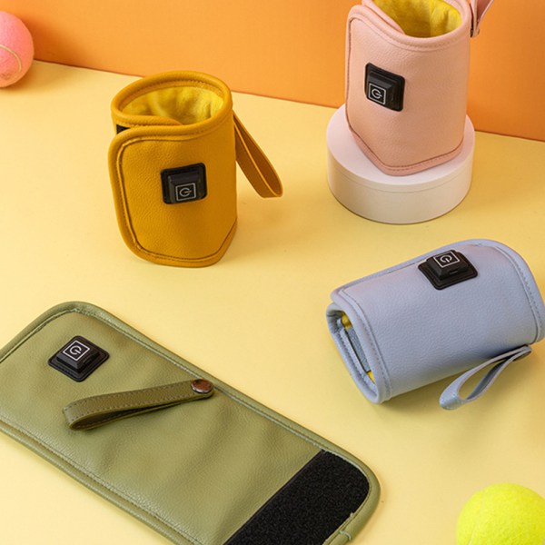 Bärbar nappflaskvärmare, USB laddningsflaskvärmare Baby med termostat Yellow Leather
