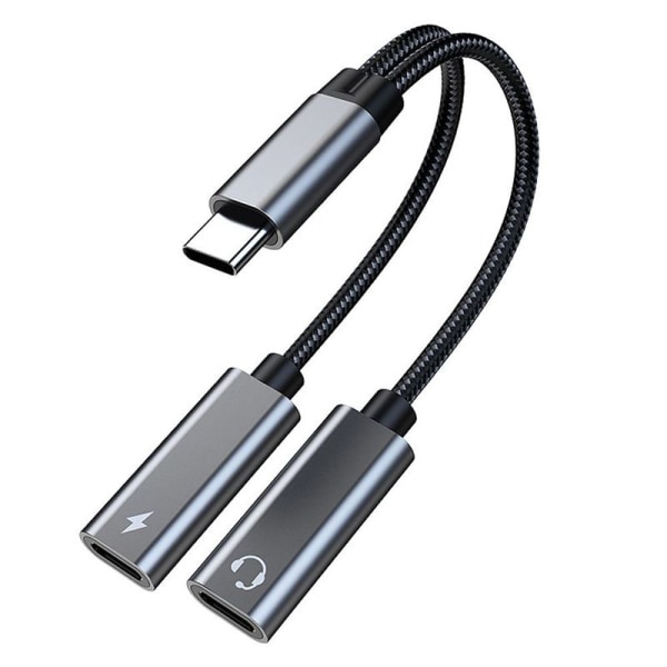 USB-C-splitter, dubbla USB-C-hörlurar och laddare adapter med TA2H-R2L60 grå