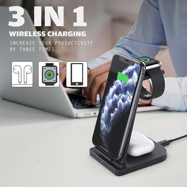 Lader USB 3 W 1 Multi Trådløs Oplader Til Apple Mobiltelefon Headset Ur
