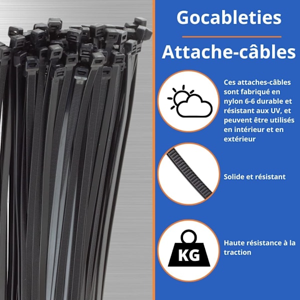 Nylon kabelbinder - 400 mm x 3,6 mm - Sort - Ultrastærk kabelbinder