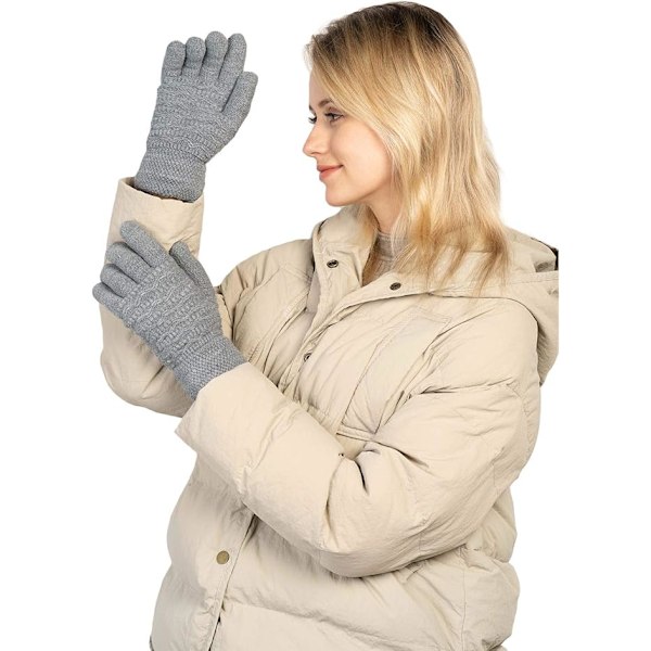 Naisten Talviset Kosketusnäyttöhanskat, Lämpimät Neulotuilla Villahanskat Fleece-Vuorella Kylmälle Säällä Grey