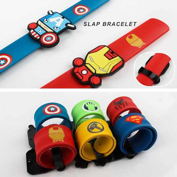 Barnarmband, 6 st Superhjälte Slap Armband Superheroes Slap Bands Pojkarmband Avengers Armband, för barn Pojkar och flickor födelsedagsfester