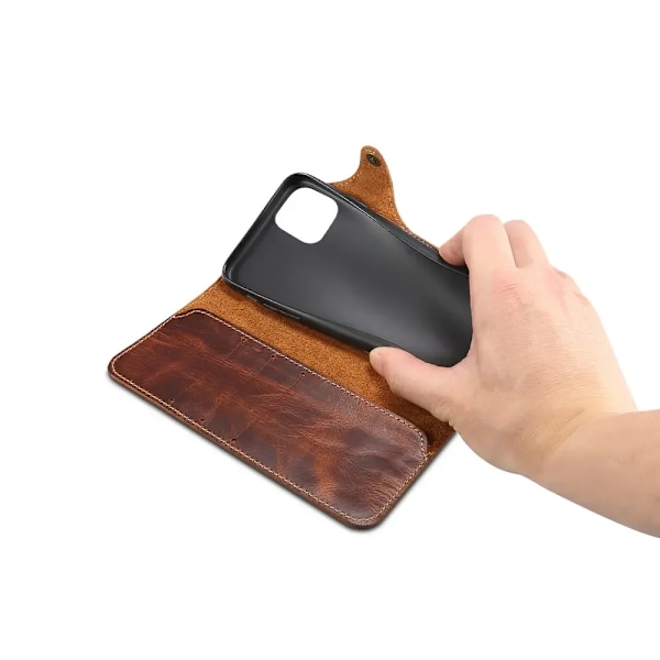 Äkta Läder Flipfodral för iPhone 16 15 Pro Max Plus Skal Retro Plånboksfodral iPhone16