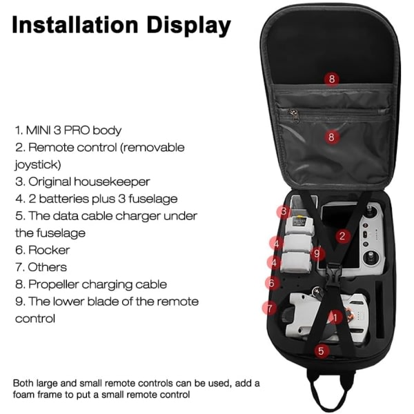 Ryggsäck för DJI Mini 3 Pro, Drönarförvaringsaxelväska, Axelryggsäck, RC, Svart