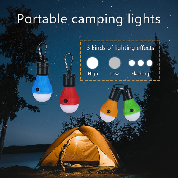 4 stk. LED campinglampe teltlys, bærbare hængende batteridrevne teltlys til orkan nødsituationer udendørs