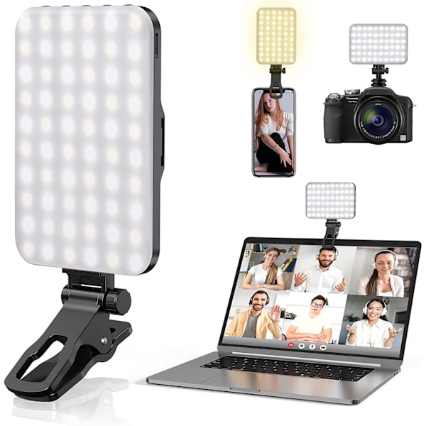 Selfie-valo, LED-ladattava puhelinvaloklipsi, 3 valoa ja loputtomasti säätötiloja