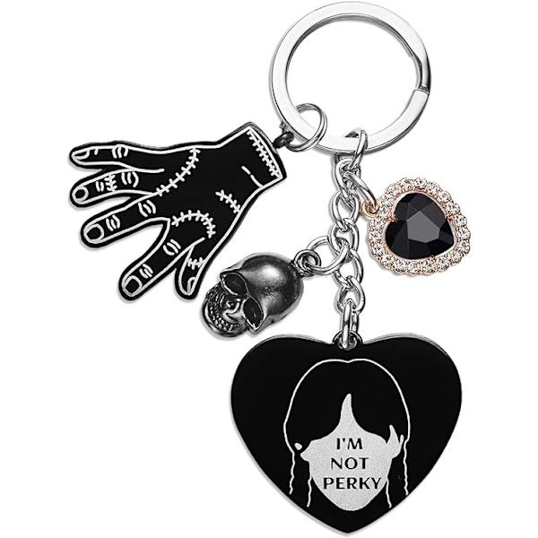 Onsdag Merchandise Nøglering Wensday Addams Gaver til BFF Datter Teenager Piger Hjerte Nøgleringe Fødselsdagsgave