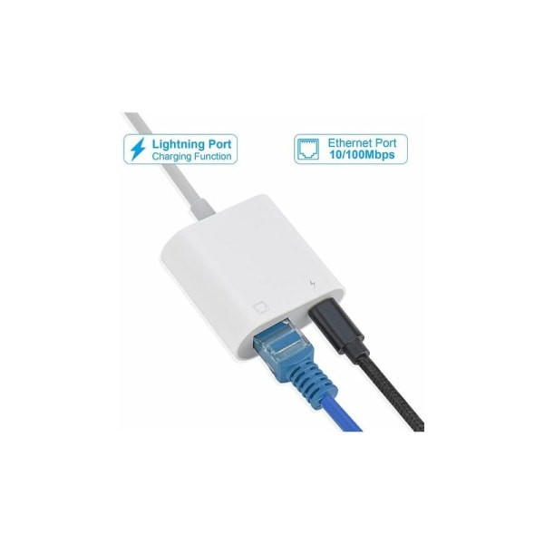Lightning til Ethernet RJ45-adapter med lading for iPhone/iPad, støtte for 10/100 Mbps høy hastighet