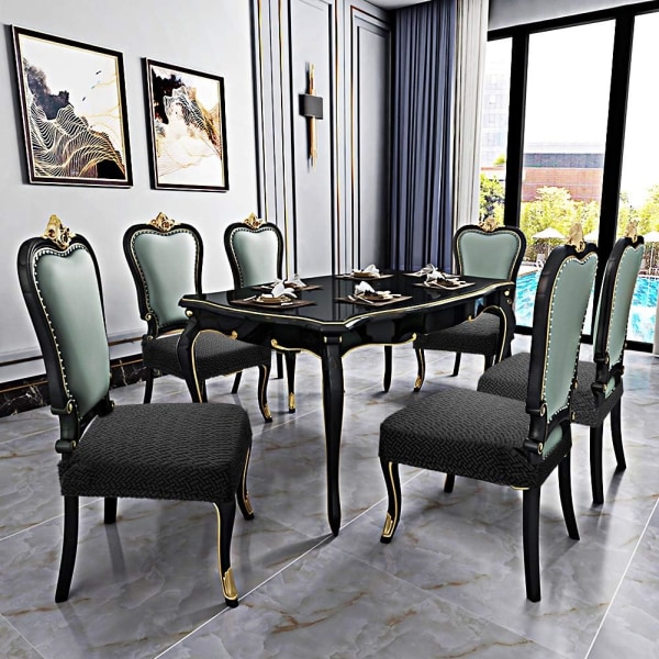 4 stk Jacquard Stretch Stoltrekk Stolesetrekk for Spisestuen, Avtakbare og Vaskbare