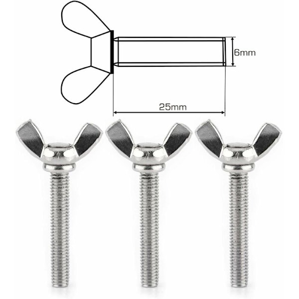 25 kpl siipimutteri M6 X25 mm siipipultti metrisen ruuvin kanssa 304 ruostumaton teräs