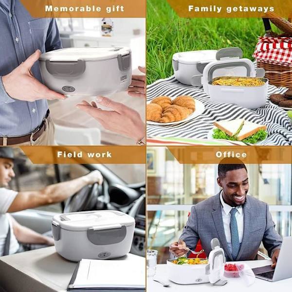 Elektrisk Lunchlåda Uppvärmd Lunchlåda 1,5L 3 i 1 Värmelåda 12V 24V 220V 40W med Lunchkylväska