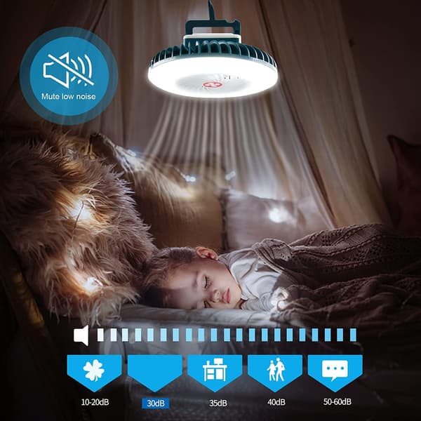 LED campinglys, bærbar USB genopladelig campingventilator med magnetisk ophængningskrog