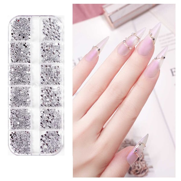 2000 Rhinestone Negledekorationer Krystal - Forskellige Størrelser i Æske