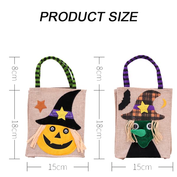 2 stk. Halloween stofpose Genanvendelig stofpose Indkøbspose Pumpkin + Witch
