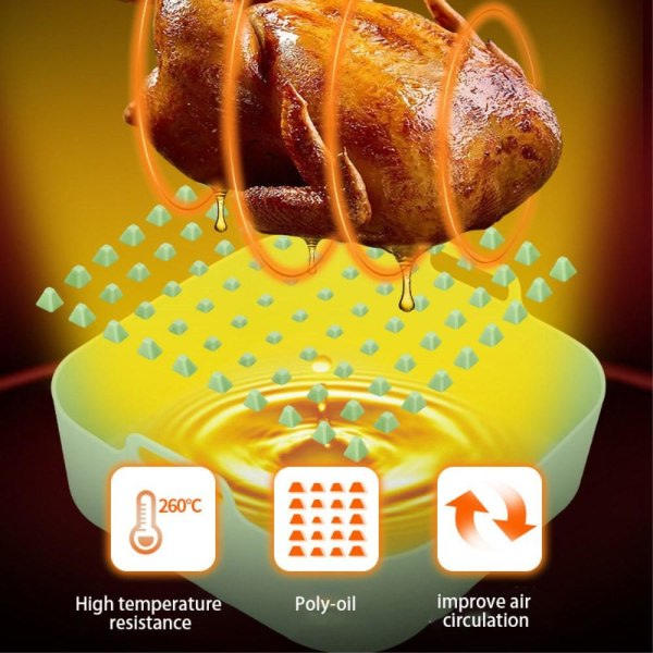 20 cm Kvadratisk Återanvändbar Silikon Air Fryer Ugn Tillbehör Grå